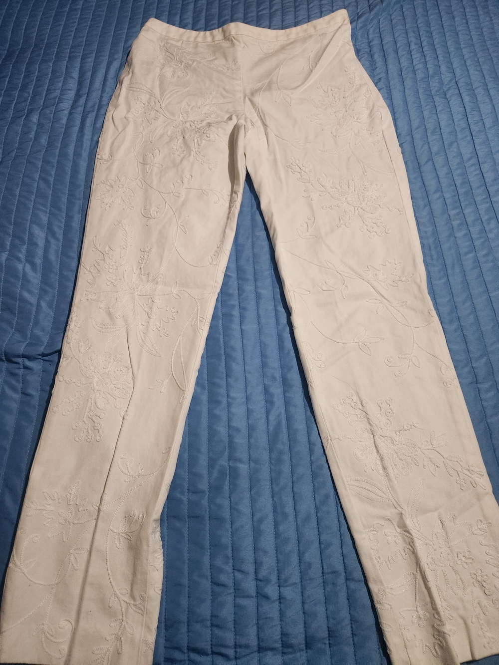 Ralph Lauren White Embroidered Straight-Leg Pants